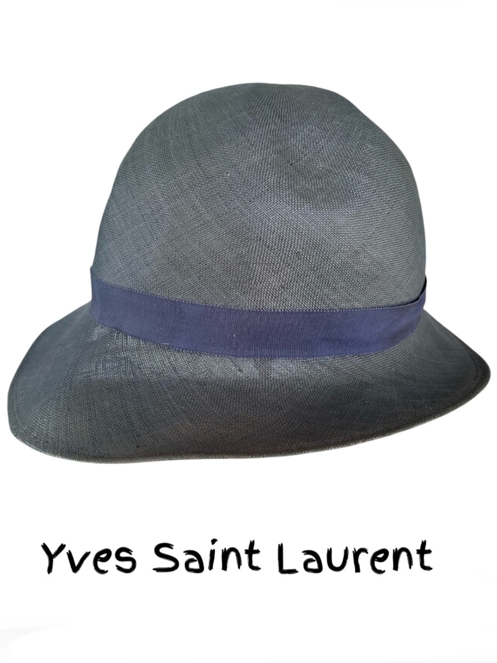 Vintage Blue Straw Cloche Hat